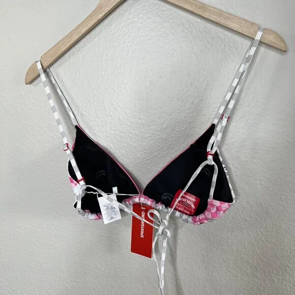 Sprayground Womens Triangle WTF Art Bikini Top Pink Tiger & Flame Print Size L - Picture 7 of 10